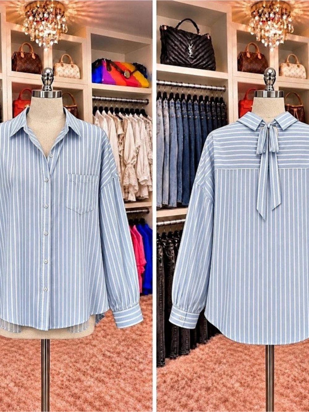 Simon Miller Loch Poplin Tie Back Button Up Shirt Blue & White